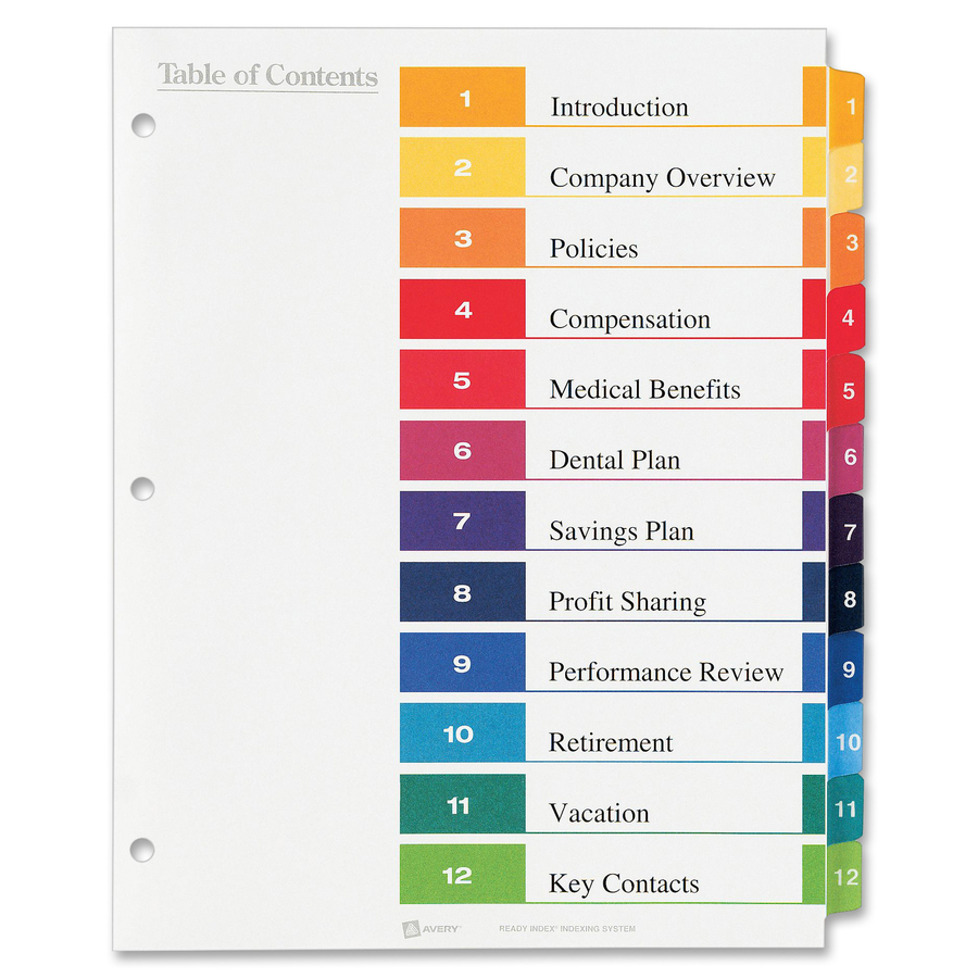 Avery Ready Index Custom TOC Binder Dividers