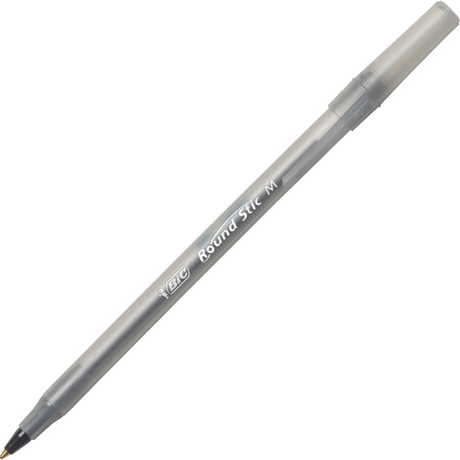 BIC Round Stic Ballpoint Pens - Medium Pen Point - Black - Black Barrel - 1 Dozen