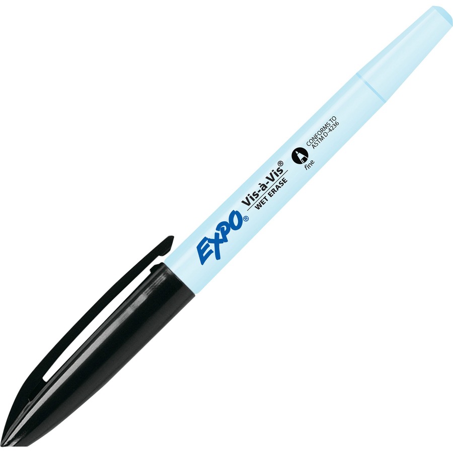 EXPO Vis-A-Vis Wet Erase Markers, Fine Point, Black, Pack of 4