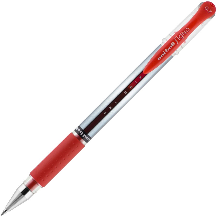 Uni-Ball 65452 Signo Gel Grip Roller Ball Stick Pen, Red Ink, Medium, Dozen