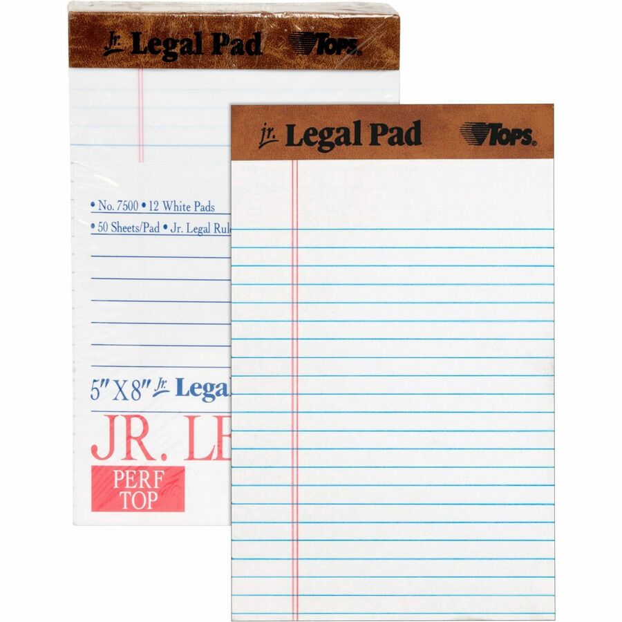 TOPS "The Legal Pad" Ruled Perforated Pads 5 x 8 White 50 Sheets Dozen 7500 