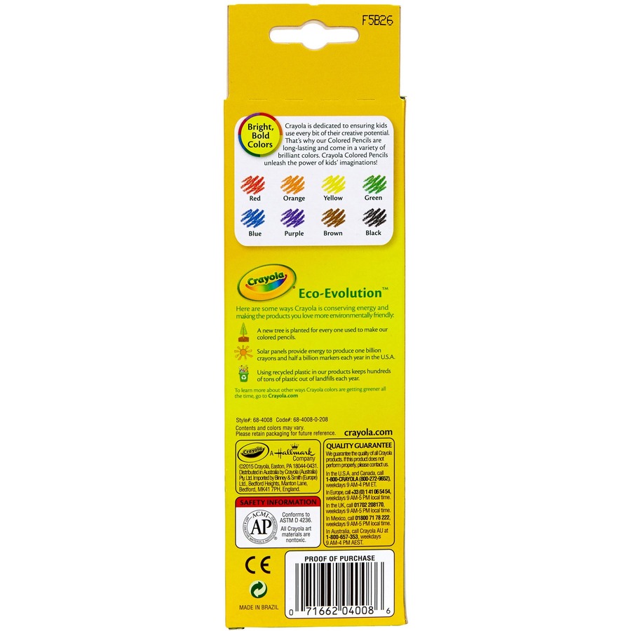 Crayola 12 Color Colored Pencils - 3.3 mm Lead Diameter - Violet Lead -  Black Wood, Blue, Green, Brown, Orange, Red, Sky Blue, Violet, Yellow, Red  Orange, Yellow Green,  Barrel - 12 / Set - Thomas Business Center Inc