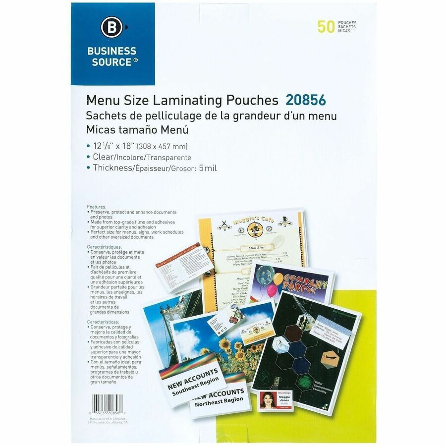 Business Source - Pochettes de plastification de 5 mil au format Menu