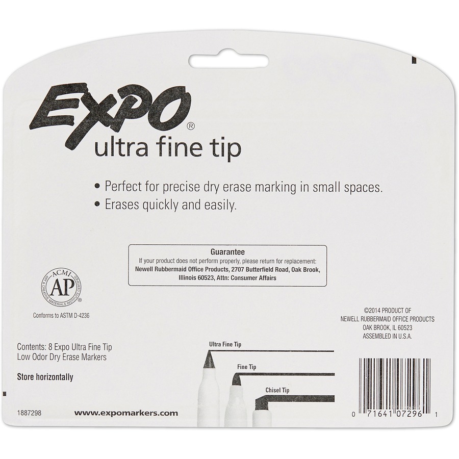 Expo Low Odor Ultra Fine Tip Dry Erase Markers, Assorted Colors - 8 count