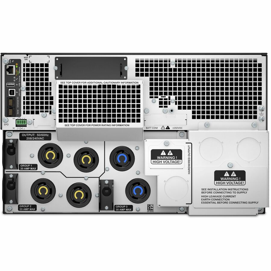 APC Smart-UPS On-Line, 10kVA/10kW, Rackmount 6U, 208V, 4x L6-20R+2x L6-30R NEMA outlets, Network Card+SmartSlot, Extended runtime, W/ rail kit