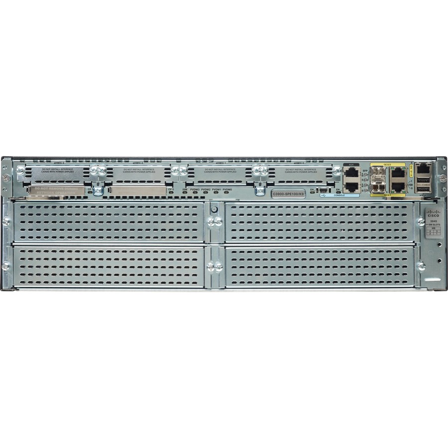 Cisco 3945 Router - 3 Ports - Management Port - 17 - Gigabit Ethernet - 3U - Rack-mountable - 90 Day