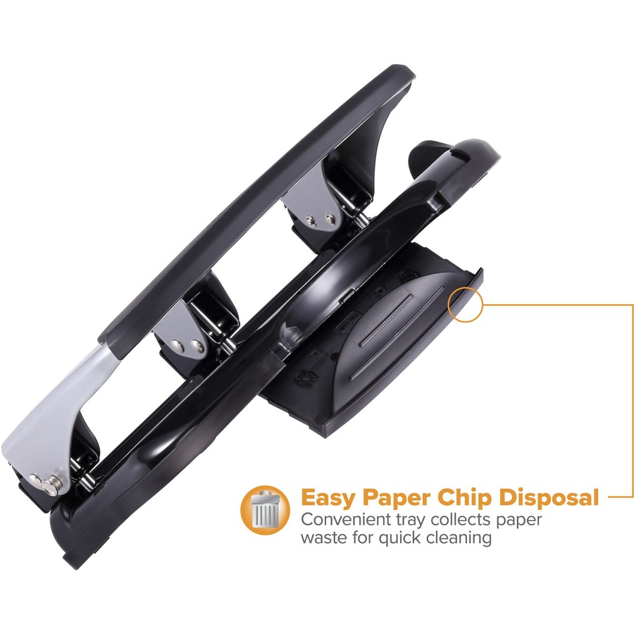 Bostitch Antimicrobial Adjustable Hole Punch - 3 Punch Head(s) - 160 Sheet  of 20lb Paper - 9/32 Punch Size - Round Shape - 15 x 6 - Black, Silver - Paper  Punches, Amax Inc