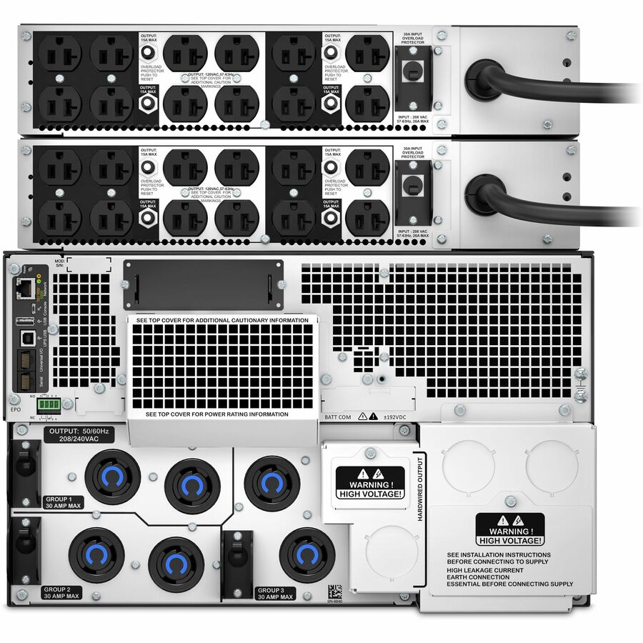 APC Smart-UPS On-Line, 10kVA/10kW, Rackmount 10U, 208V, 24x 5-20R+4x L6-30R NEMA, Network Card+SmartSlot, W/ rail kit, W/ 2 transformer 208V to 120V