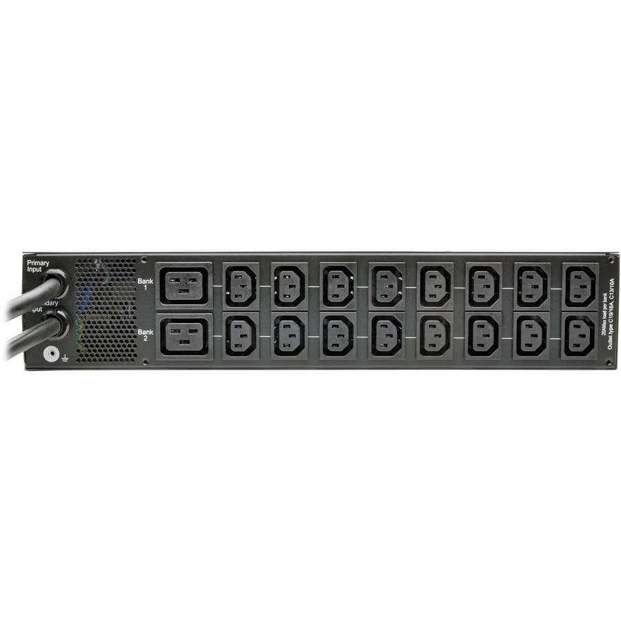 Tripp Lite by Eaton PDU 7.7kW Single-Phase 200-240V Local Metered Automatic Transfer Switch PDU 2 IEC309 32A Blue Inputs 16 C13 2 C19 Outlets 2U TAA