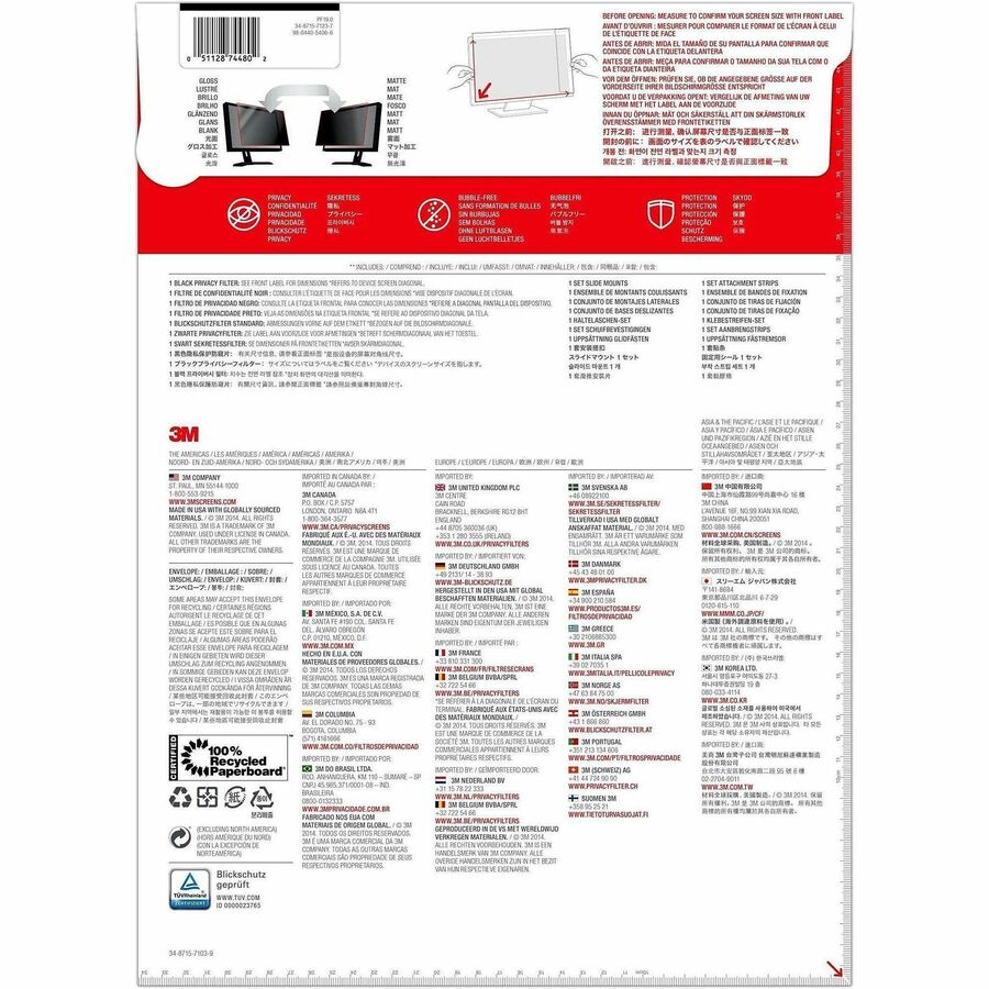 3M Privacy Filter for 19in Monitor, 5:4, PF190C4B Black, Matte