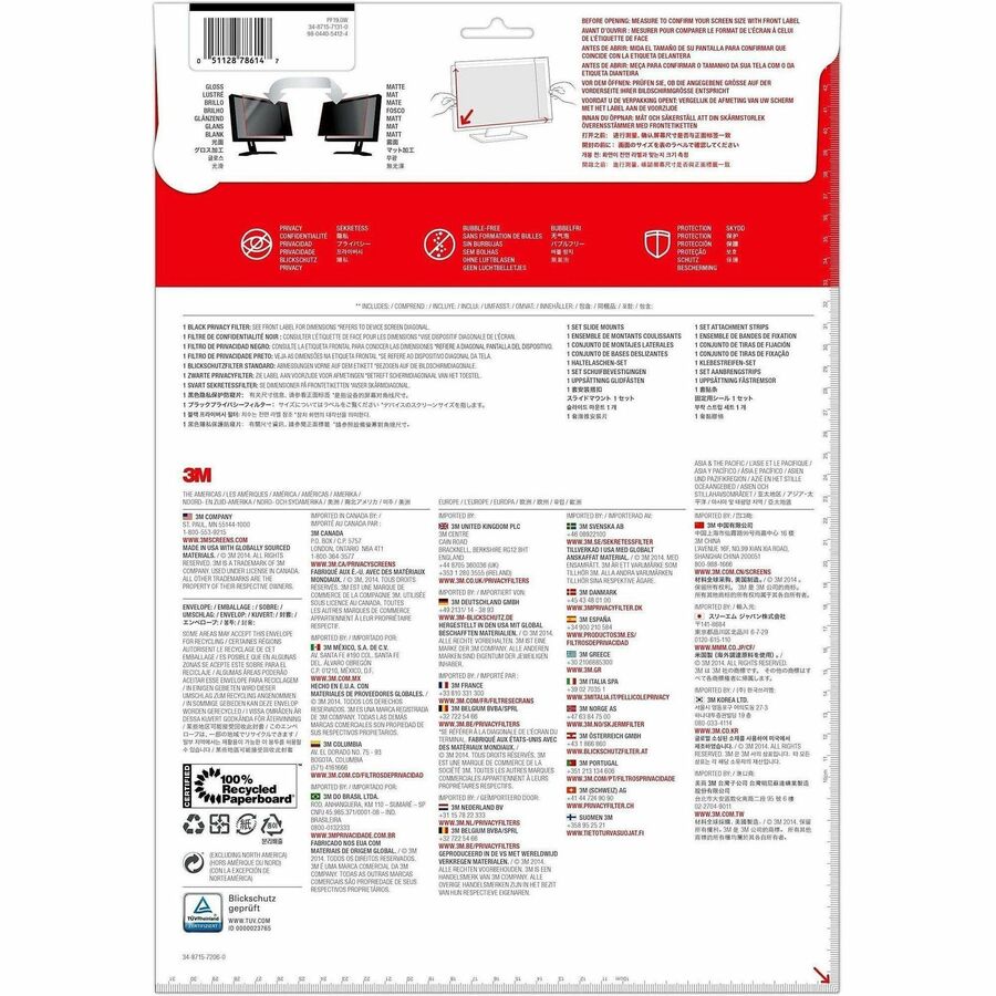 3M Privacy Filter for 19in Monitor, 16:10, PF190W1B Black, Matte