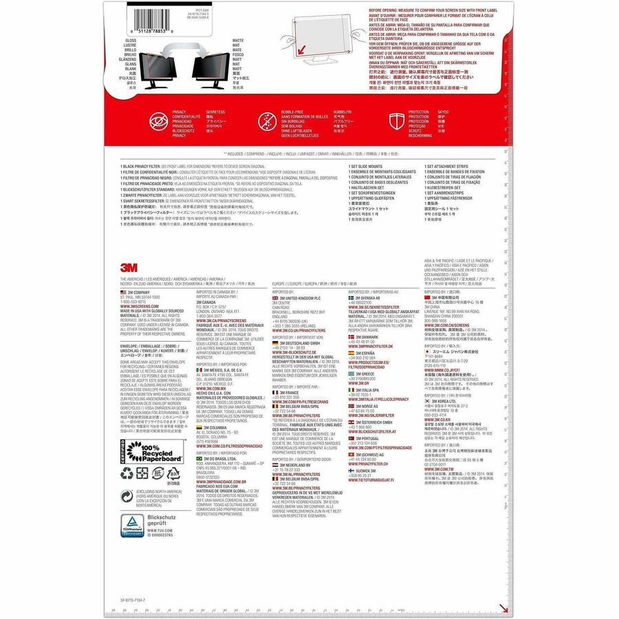 3M Privacy Filter for 21.5in Monitor, 16:9, PF215W9B Black, Matte