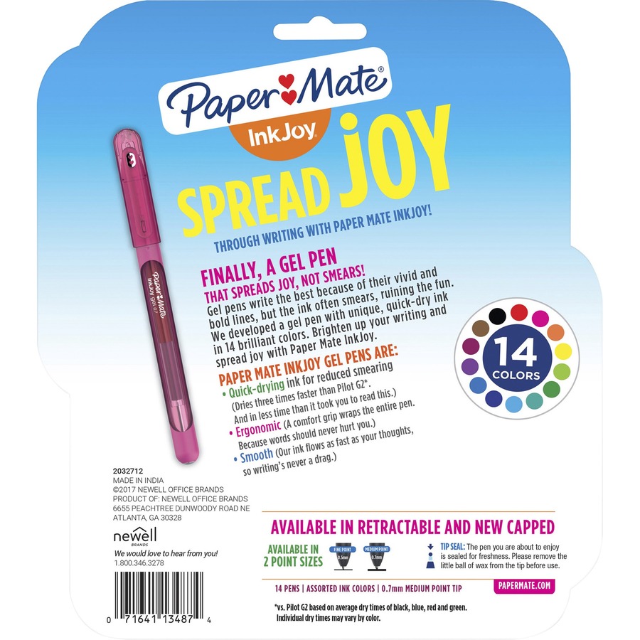 Paper Mate InkJoy Gel Pen - 0.7 mm Pen Point Size - Retractable - Black Gel-based  Ink - Black Barrel - 1 Dozen