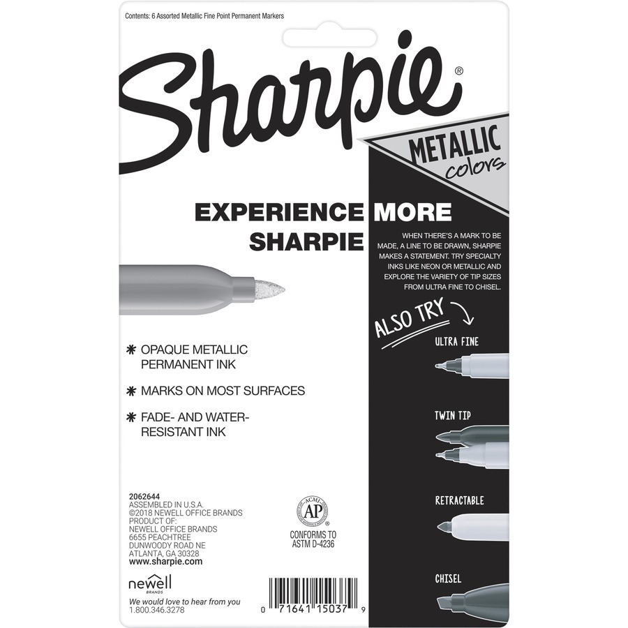 Sharpie Permanent Marker, Fine Point, Assorted Metallic - 3 markers