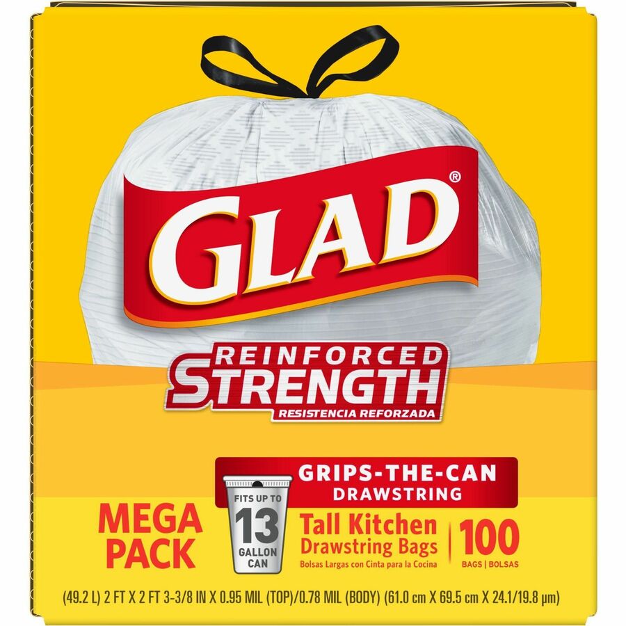 Glad ForceFlexPlus Tall Kitchen Drawstring Trash Bags - Fresh Clean with  Febreze Freshness - 13 gal Capacity - 24.02 Width x 24.88 Length - 0.82  mil (21 Micron) Thickness - Drawstring Closure 
