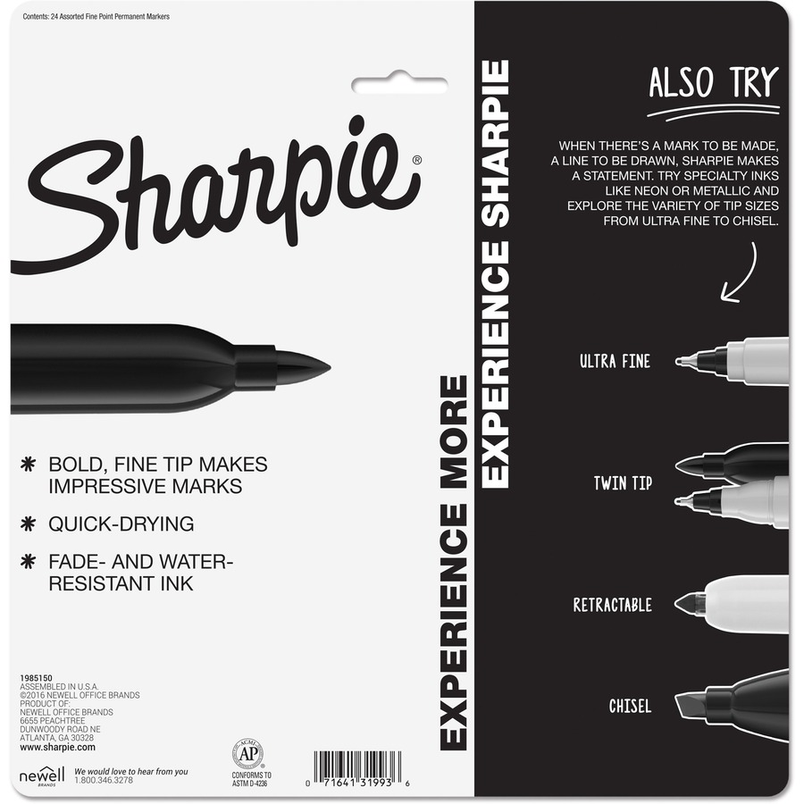 Sharpie Permanent Markers 6 Pack Assorted Sizes Ultra Fine Tip Fine Tip and Chisel Tip Permanent Markers - Black