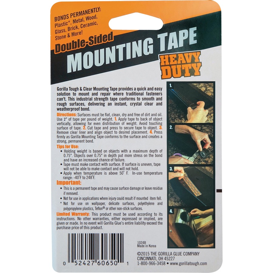  Gorilla Tough & Clear Double Sided Adhesive Mounting Tape,  Extra Large, 1 x 150, Clear, (Pack of 1) : Office Products