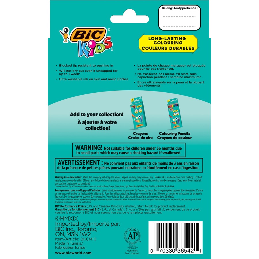 BIC Kids Markers, Assorted, 10 Pack - 4.5 mm Marker Point Size - Assorted -  10 Pack 