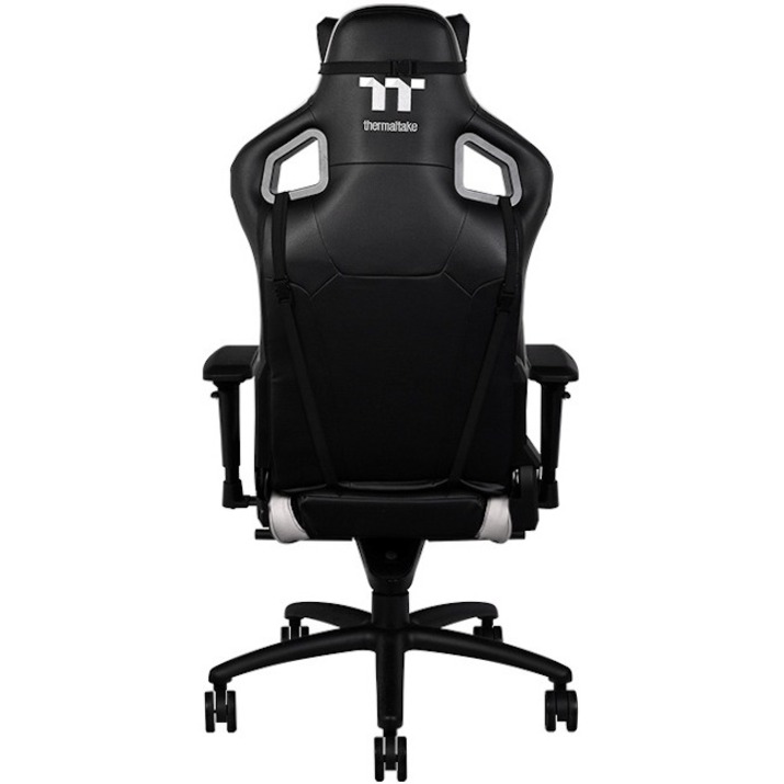 Thermaltake X Fit Black White gaming chair with contoured backrest and high-density padding — rear view