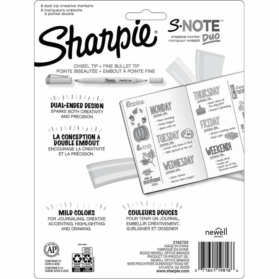 Sharpie S-Note Creative Markers Assorted Colors, Chisel Tip, 6
