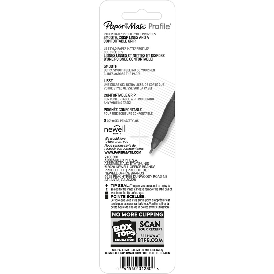 Paper Mate Profile Retractable Gel Pens - Medium Pen Point - 0.7 mm Pen  Point Size - Retractable - Black Gel-based Ink - 2 / Pack - Filo CleanTech