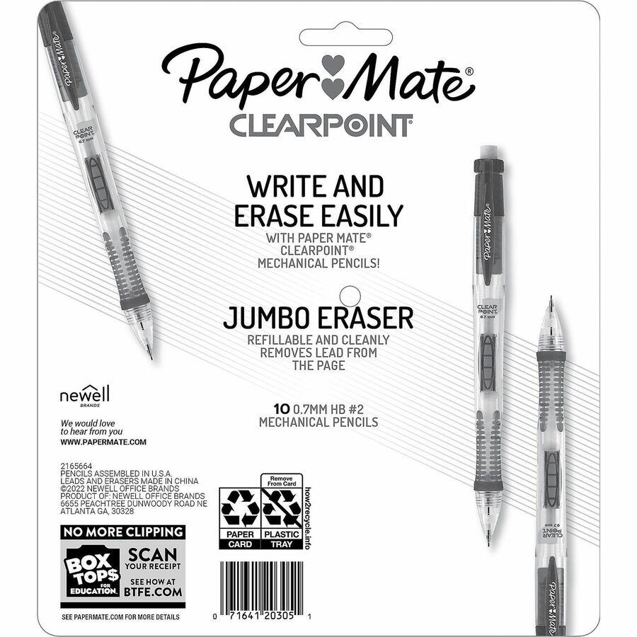 Paper Mate Clearpoint Mechanical Pencil, 0.7 mm, Black Barrel, 4-Pack