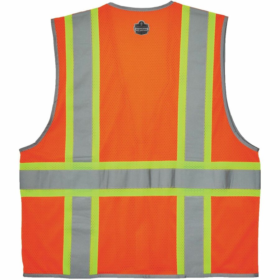 Picture of 2-Tone High-Visibility Safety Vest, X-Large, Polyester Mesh, Orange, ANSI Type R Class 2, Zipper, 6 Pockets, EA