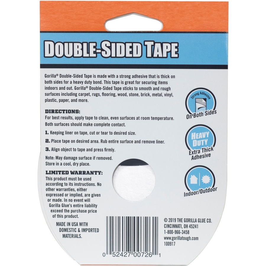 Gorilla Double-Sided Tape - 24 ft Length x 1.40 Width - 1 Roll - Gray -  123 Office Solution