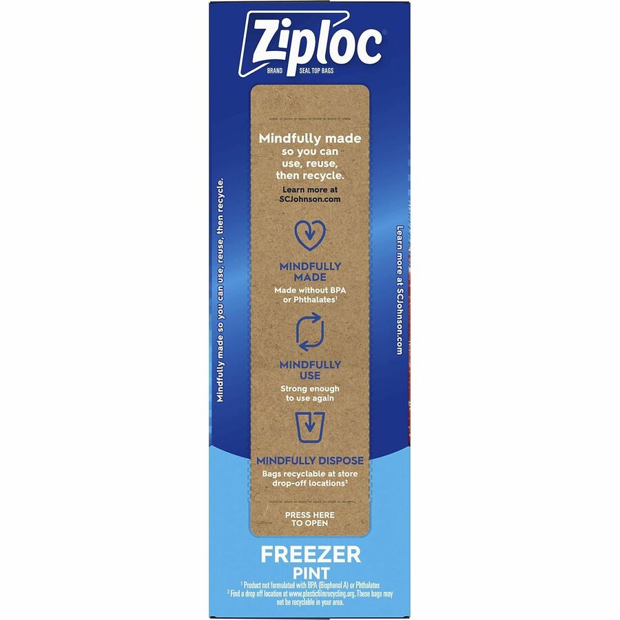 SC Johnson Ziploc® Grip n' Seal Freezer Bags, 5 Width x 7 Length, Blue,  Plastic, 20/Box, Food, Meat, Poultry, Fish, SJN314443