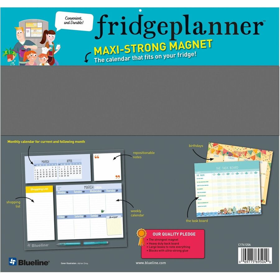 Blueline Fridgeplanner Weekly Magnet Calendar - Weekly REDC174120A
