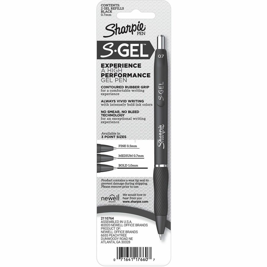 Picture of S-Gel Pen Refill, 0.7mm medium tip, Black ink, Smear/Bleed proof, 2/PK