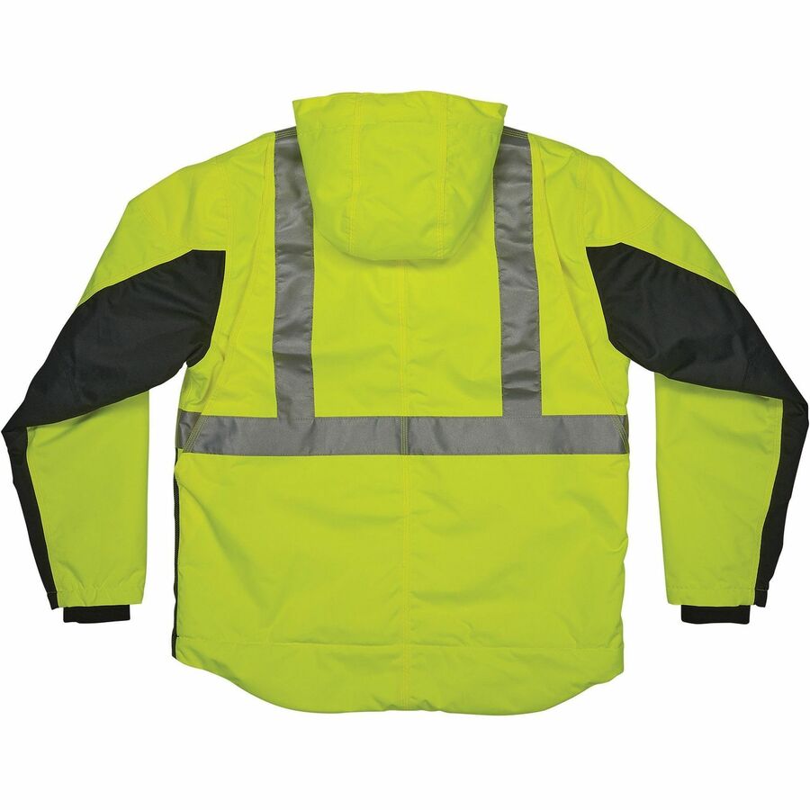 Picture of Heavy-Duty Hi-Vis Jacket, Small, 150D polyester twill, sherpa lining, Black/Lime, PU-coated, ANSI Type R Class 2, reinforced shoulders, 1 EA