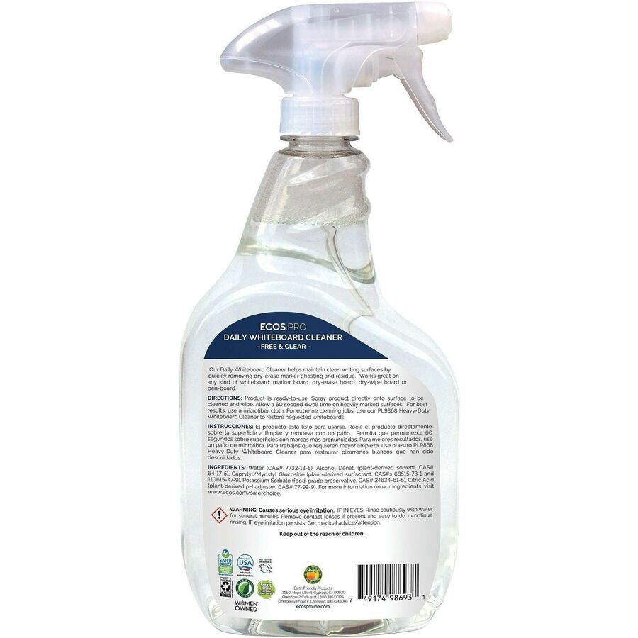 Picture of Daily Whiteboard Cleaner, 32 oz, plant-based, pH balanced, clear, 6 EA/CT