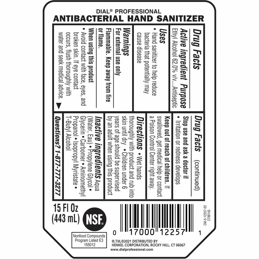 Picture of Hand Sanitizer Gel Refill, 15 oz, Fragrance-Free Dye-Free, Kills 99.999% Bacteria, 6/CT