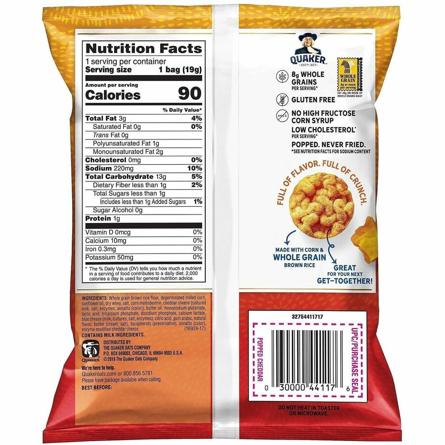 Picture of Quaker Popped Cheese Rice Crisps, 0.67 oz bag, caramel, gluten-free, 60/CT