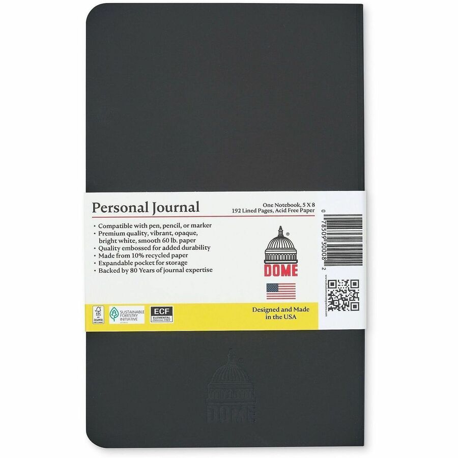 Dome Personal Journal - 5 x 8 Inch Softcover Black Lined Journal Notebook
