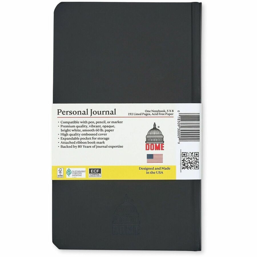 Dome Personal Journal - 5 x 8 Inch Hardcover Black Lined Journal Notebook