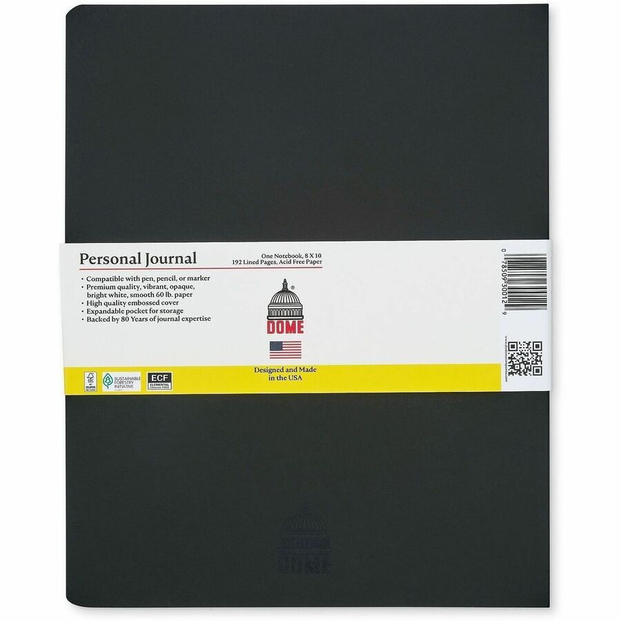 Dome Personal Journal - 8∩┐╜10 Inch Softcover Black Lined Journal Notebook