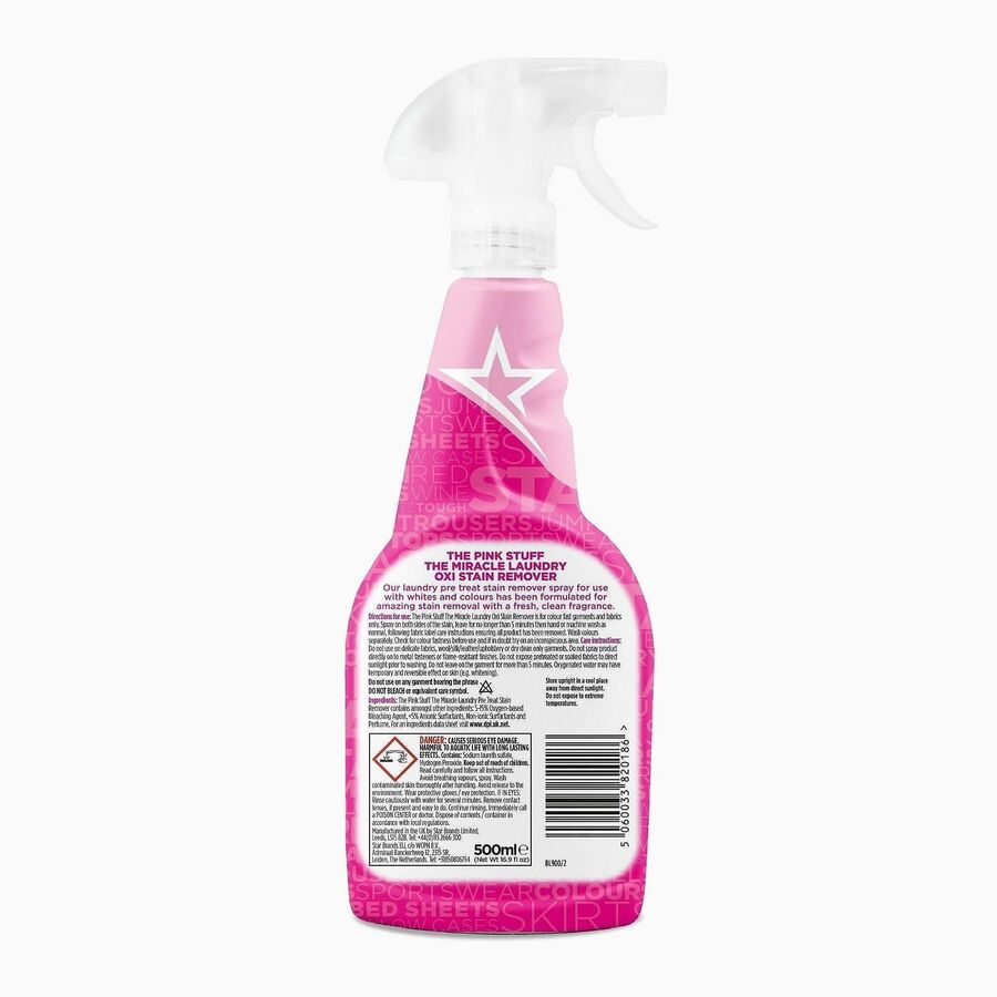 Picture of Laundry Oxi Stain Remover Spray, 16.9 oz, Fresh Scent, Non-toxic, Clear, For Fabric, 8 EA/CT