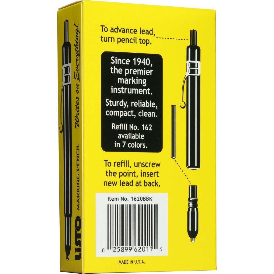 Listo 1620 - Box of 12 - Black Color - China Markers/Grease Pencils/China Marking/Pencils/Wax Pencils