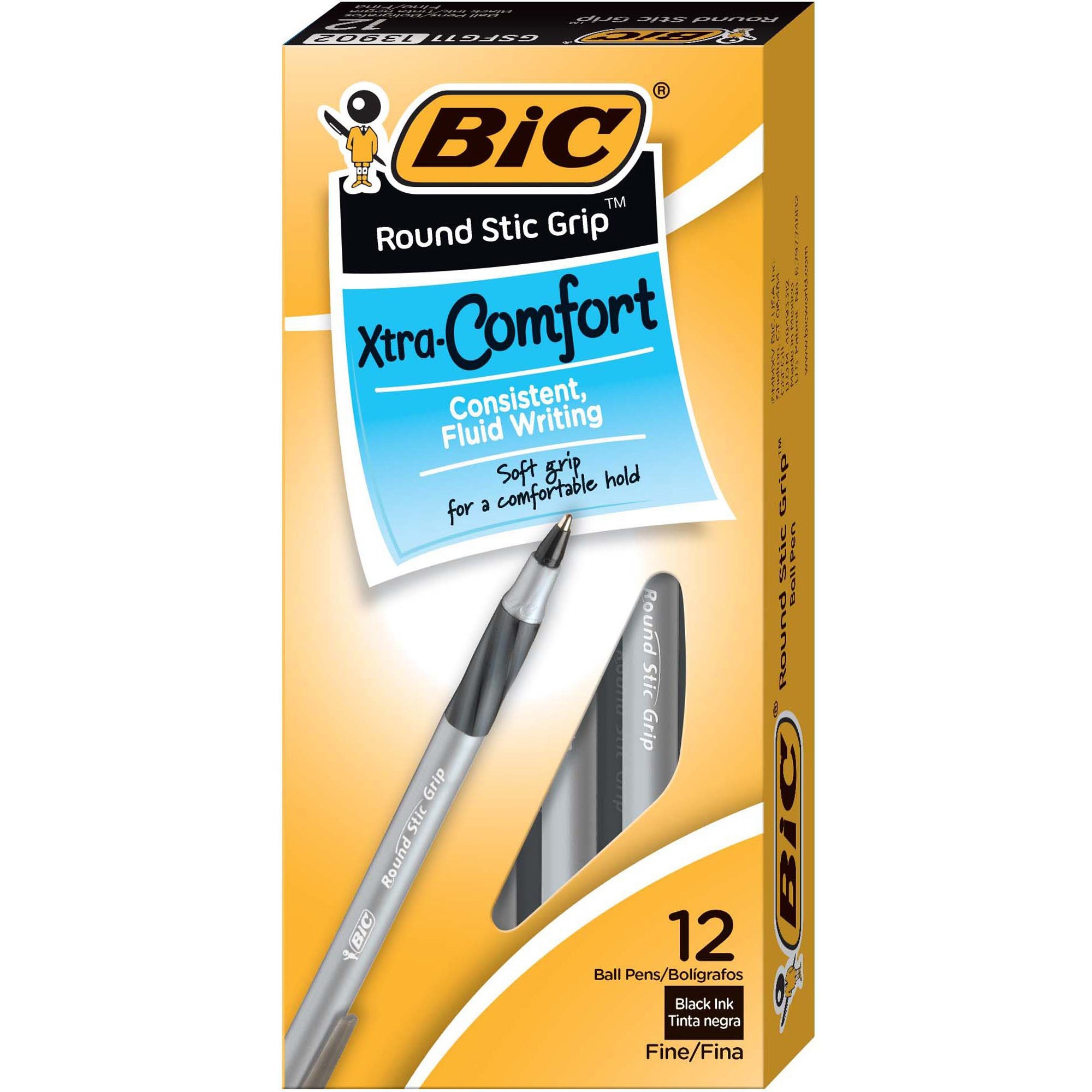 BICGSFG11BK : BIC® Round Stic Grip Xtra Comfort Ballpoint Pen, Stick ...