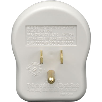 Eaton SPIKECUBE single-outlet 750 J wall-mount surge protector — rear view