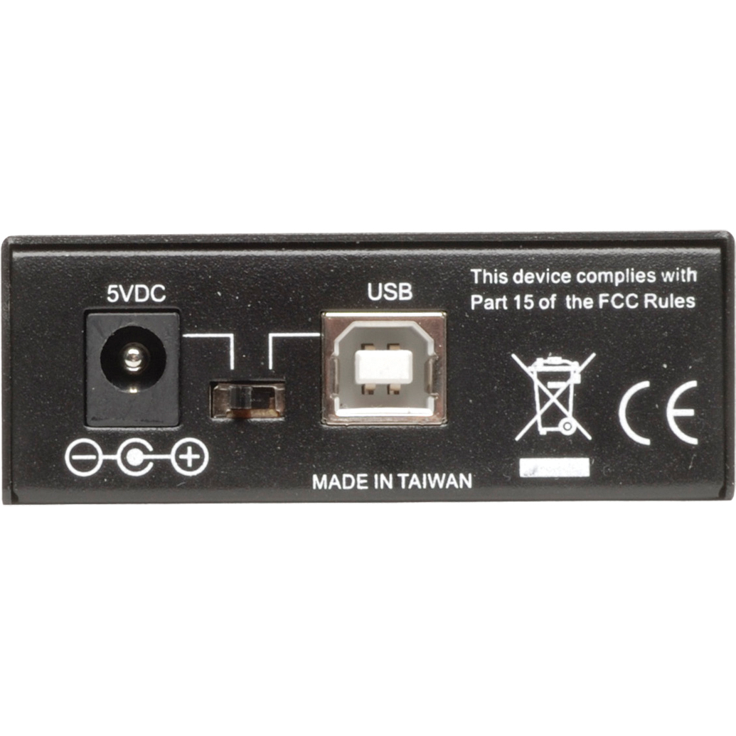 Eaton N784-001-ST 10/100BaseT to 100BaseFX ST multimode fiber media converter — rear view
