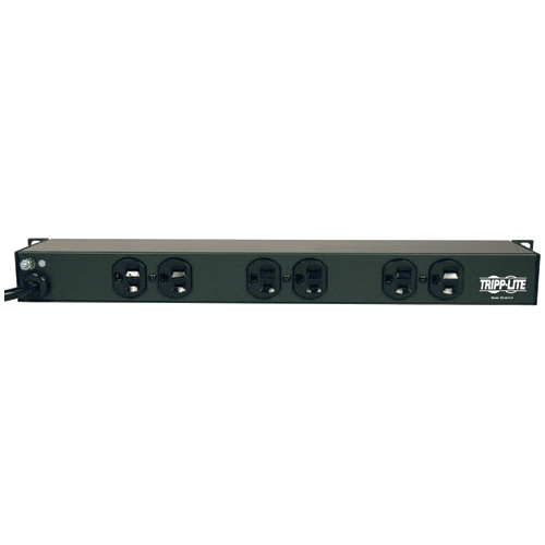 1U Rack-Mount Network Server Power Strip, 120V, 15A, 6-Outlet (Rear-Facing), 15 ft. (4.57 m) Cord — rear view