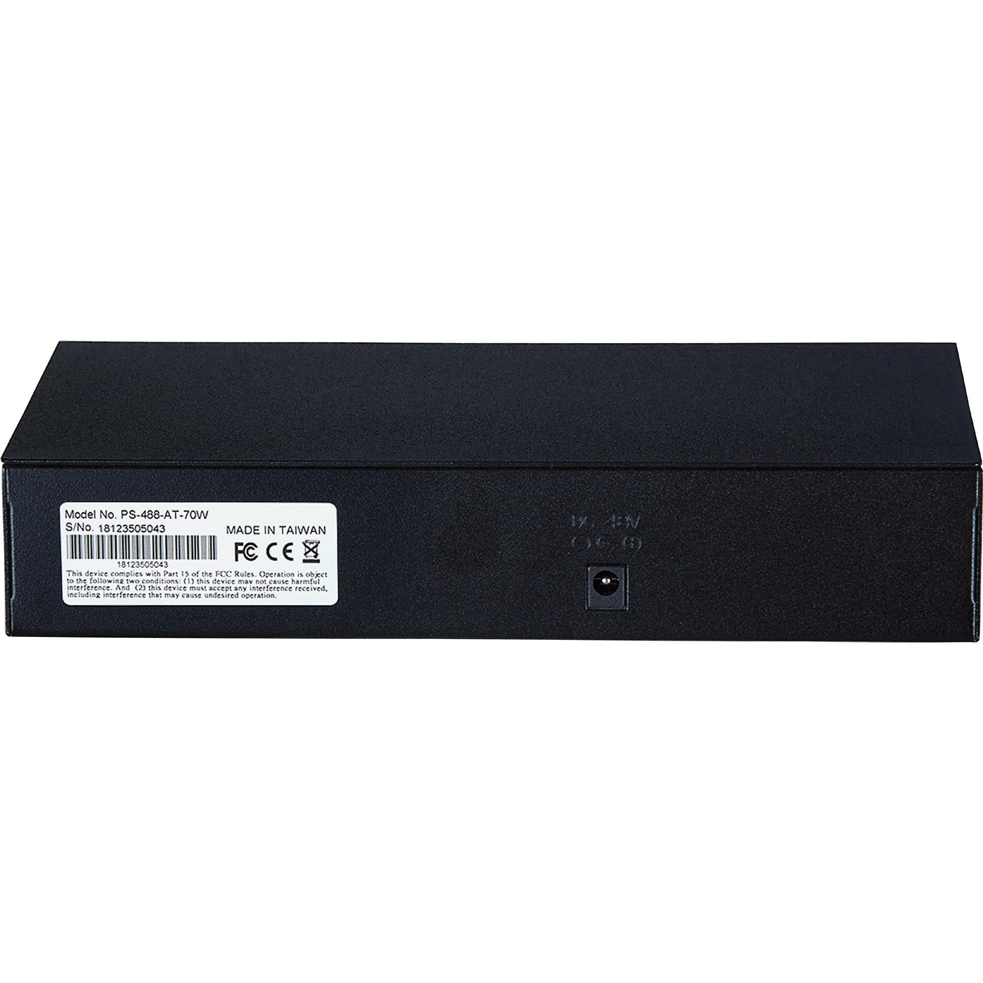 Intellinet 560764 8-port PoE+ desktop switch with IEEE 802.3at/af support — rear view