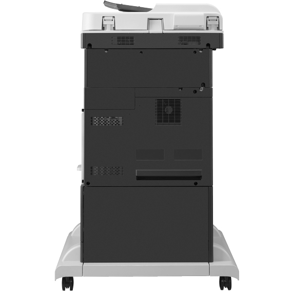 HP LaserJet Enterprise MFP M725z+ multifunction monochrome laser printer front view — rear view