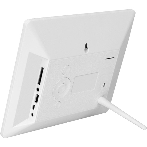 Aluratek 8-inch WiFi digital photo frame in white — rear view