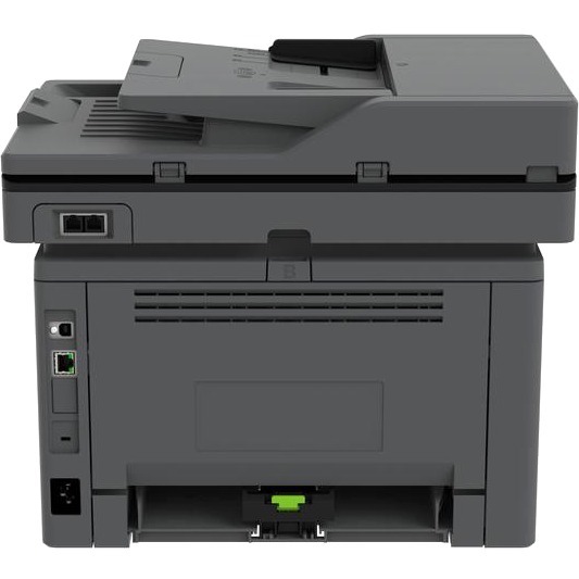 Lexmark MX431adn monochrome all-in-one laser printer with duplex printing and Ethernet connectivity — rear view