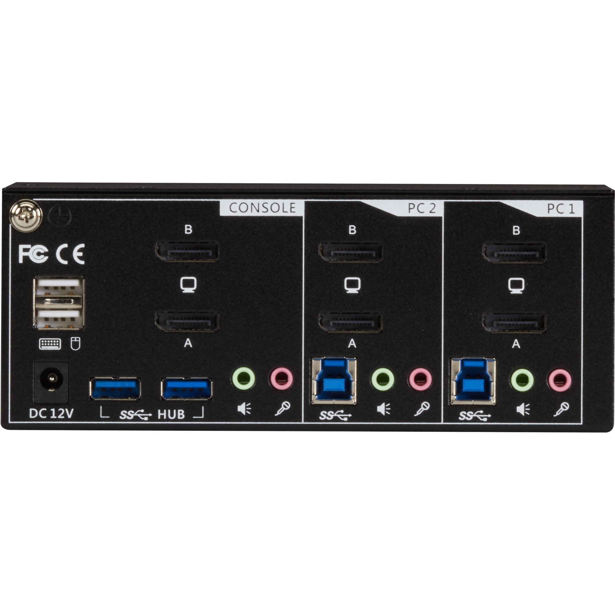 Black Box KV6222DP 2-port dual-monitor DisplayPort KVM switch with 4K 60 Hz support — rear view