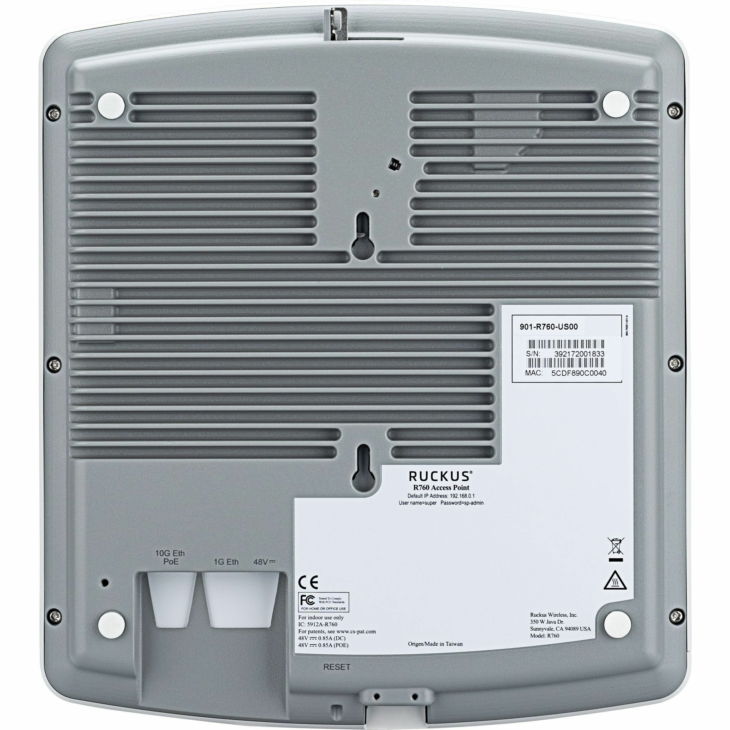 Ruckus R760 tri-band Wi-Fi 6E indoor access point with 4x4:4 design for enterprise wireless